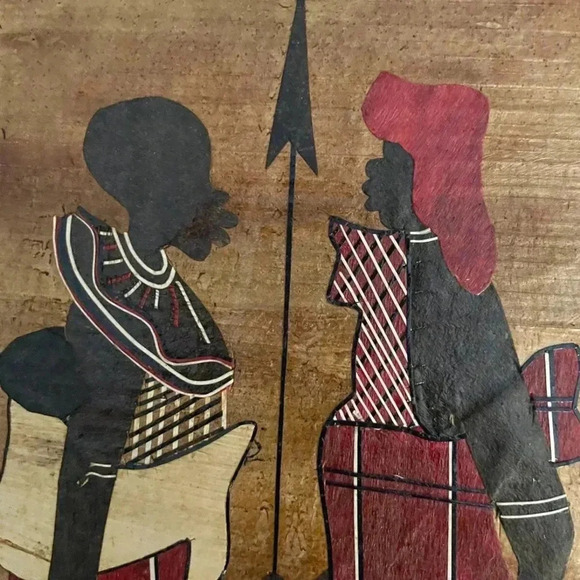 African Tribal Natural Banana Leaf Fiber Art Collage 7"x 16"‎ Unframed - Kenya - Picture 2 of 3